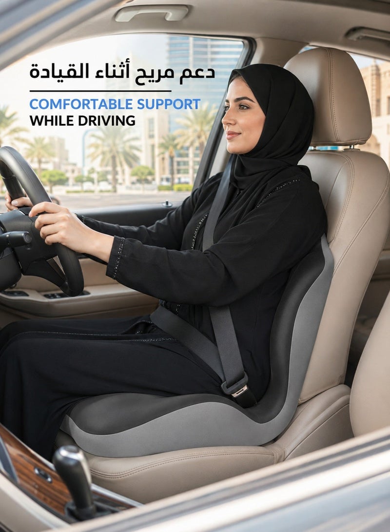 وسادة مقعد ودعم ظهر مريحة من إسفنج الميموري، تصميم متكامل لدعم أسفل الظهر للكراسي المكتبية ومقعد السيارة وكرسي الألعاب، تصميم منحني لتوزيع الضغط، أسود، 40 × 44 × 37 سم - Image 4