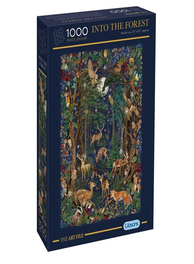 Gibsons The Art File Into The Forest 1000 Piece Jigsaw Puzzle – Woodland Puzzle with Owl, Deer, Fox & Night Sky – Sustainable Puzzle for Adults & Teens – Premium 100% Recycled Board - Image 1