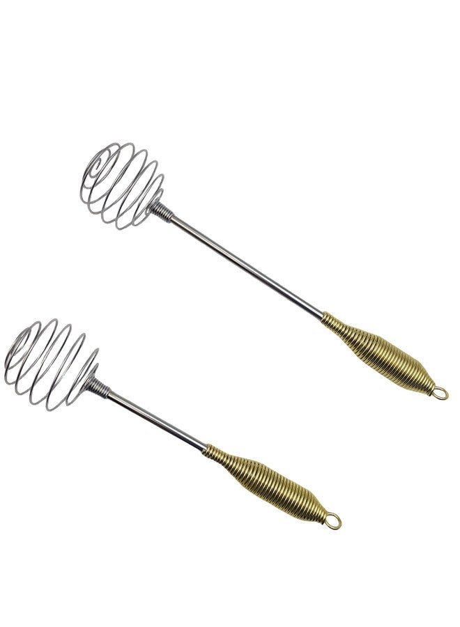 HSHQING 2Pack Spring Egg Whisks with Golden Coil Handle, Easy Grip Handheld Balloon Whisk Egg Beater for Quick Whisking, Beating, Stirring - Image 1