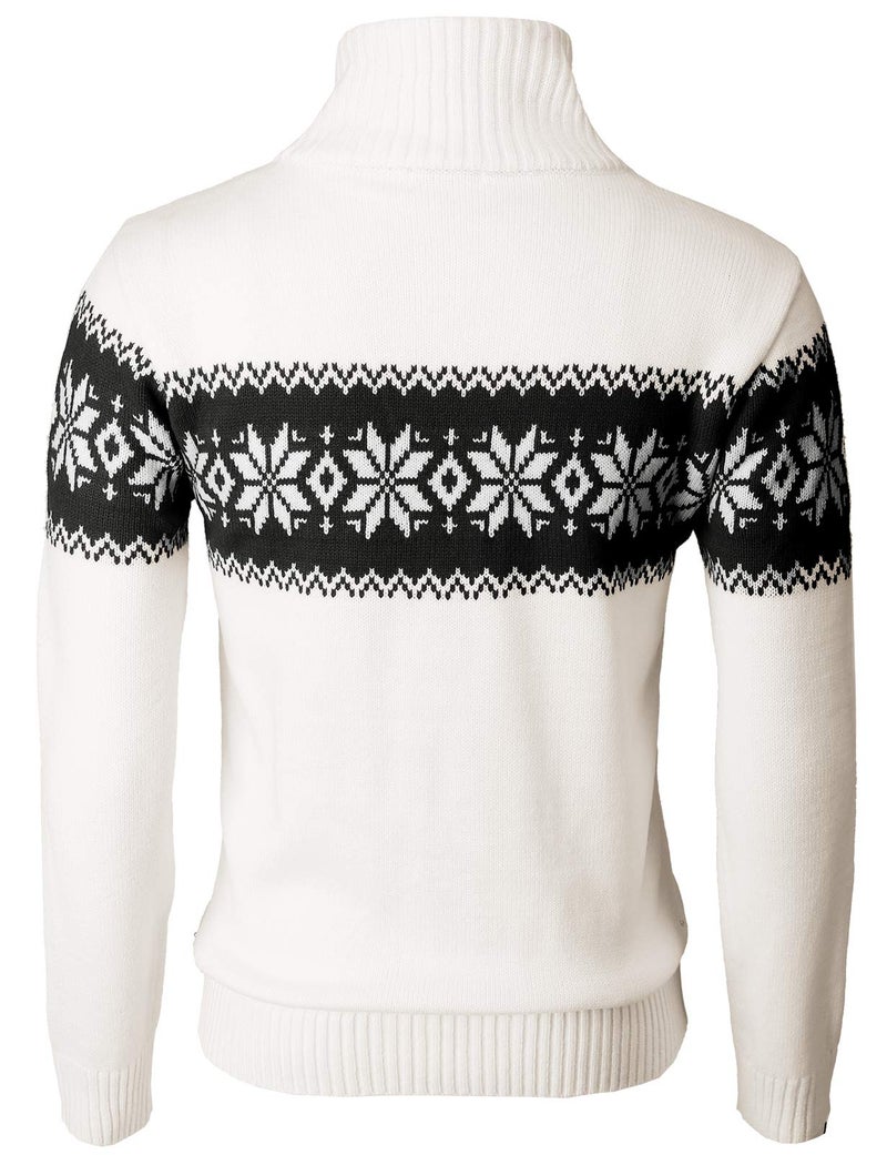 H2H Mens Casual Slim Fit Shawl Collar Pullover Sweater with Snowflake Pattern White US S/Asia M (KMOSWL0102) - Image 4