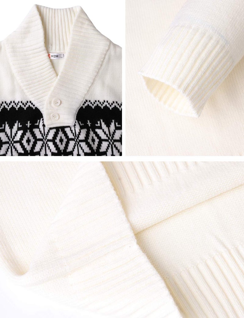 H2H Mens Casual Slim Fit Shawl Collar Pullover Sweater with Snowflake Pattern White US S/Asia M (KMOSWL0102) - Image 5