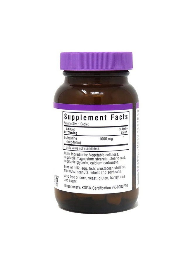 Bluebonnet Nutrition L Arginine 1000Mg Free Form Amino Acid Nitric Oxide Precursor Gluten Free Non Gmo Kosher Certified Vegan 50 Caplets 50 Servings - Image 3