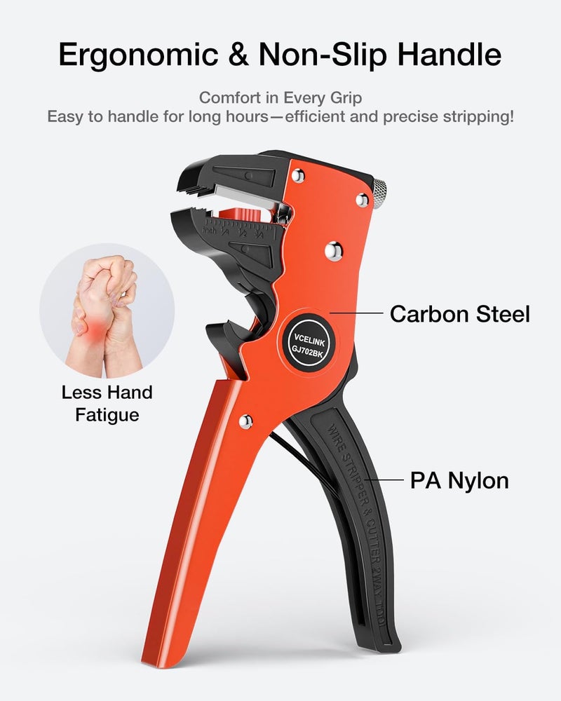 VCELINK Automatic Quickstrip Wire Stripper and Cutter, Professional Quick Strip Wire Stripper, 2 in 1 Adjustable Electrical Cable Wire Stripping Tool&Eagle Nose Self-Adjusting Wire Pliers, Black - Image 5