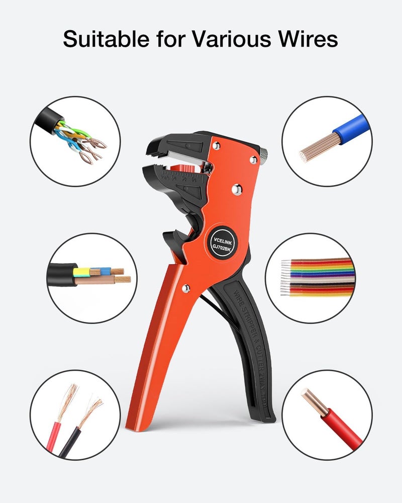 VCELINK Automatic Quickstrip Wire Stripper and Cutter, Professional Quick Strip Wire Stripper, 2 in 1 Adjustable Electrical Cable Wire Stripping Tool&Eagle Nose Self-Adjusting Wire Pliers, Black - Image 3