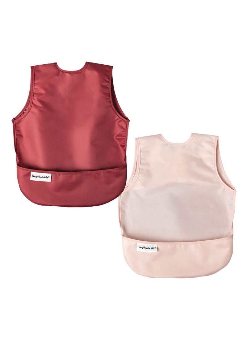Tiny Twinkle Tiny Twinkle Mess-Proof Apron Toddler Bibs w/Tug-Proof Closure, Baby Food Bibs, 2 Pack Rose Burgundy, (Small 6-24 Months)  - Image 1