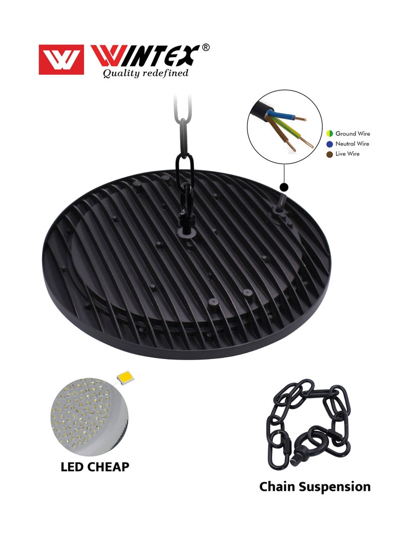 وينتكس كشاف LED صناعي من WINTEX UFO بقدرة 150 واط، ضوء أبيض بارد، ضوء UFO عالي السطوع، إضاءة LED فائقة السطوع للمرآب، مقاوم للماء IP65، إضاءة للورش، إضاءة صناعية للمستودعات والمرائب.  - Image 3