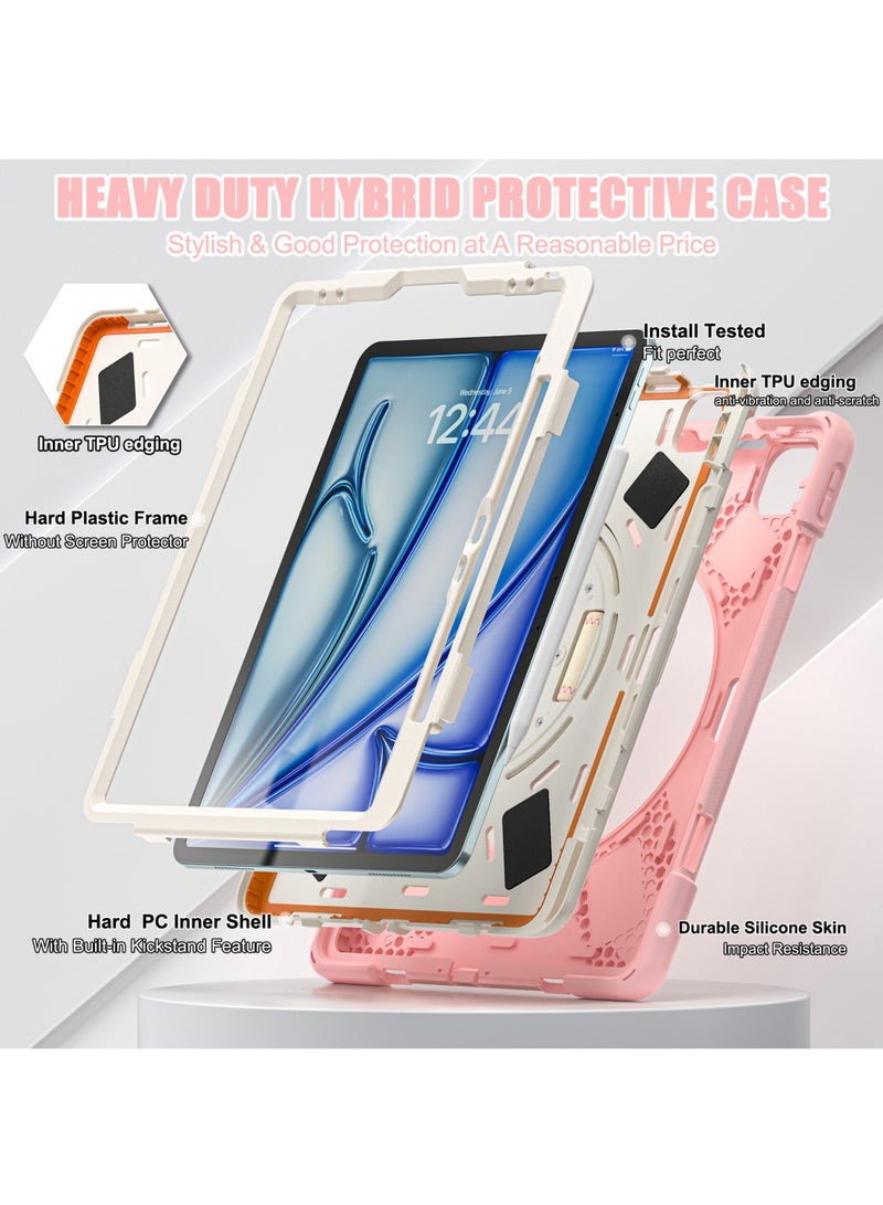 روك بو حالة من iPad Air 13 بوصة M3 2025/AIR 13 بوصة M2 2024 ، Case for iPad Pro 12.9 بوصة 6th 2022/5th 2021/4th 2020/3rd 2018 مع حزام يد قلم رصاص 360 دوارة للهواء 13 بوصة و iPad Pro 12.9 بوصة - Image 3