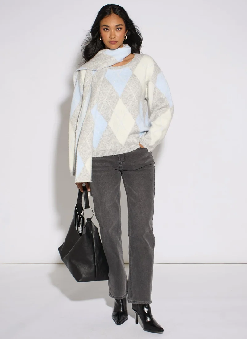 Gini London  Multi Argyle Soft Knit Scarf Jumper for Women | Best Price UAE