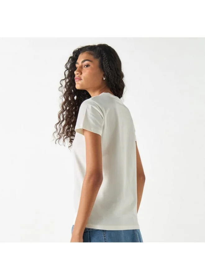 SP Characters Varsity Print Crew Neck T-shirt with Short Sleeves