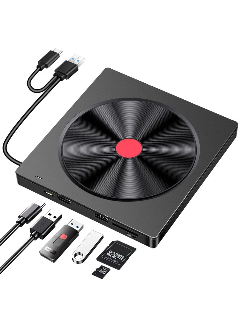 KASTWAVE - External CD/DVD Drive for Laptop - 6 IN 1 USB 3.0 Ultra-Slim DVD Player, CD ROM Burner Writer, Compatible with PC, MacBook, Windows, Mac, Linux OS - Image 1