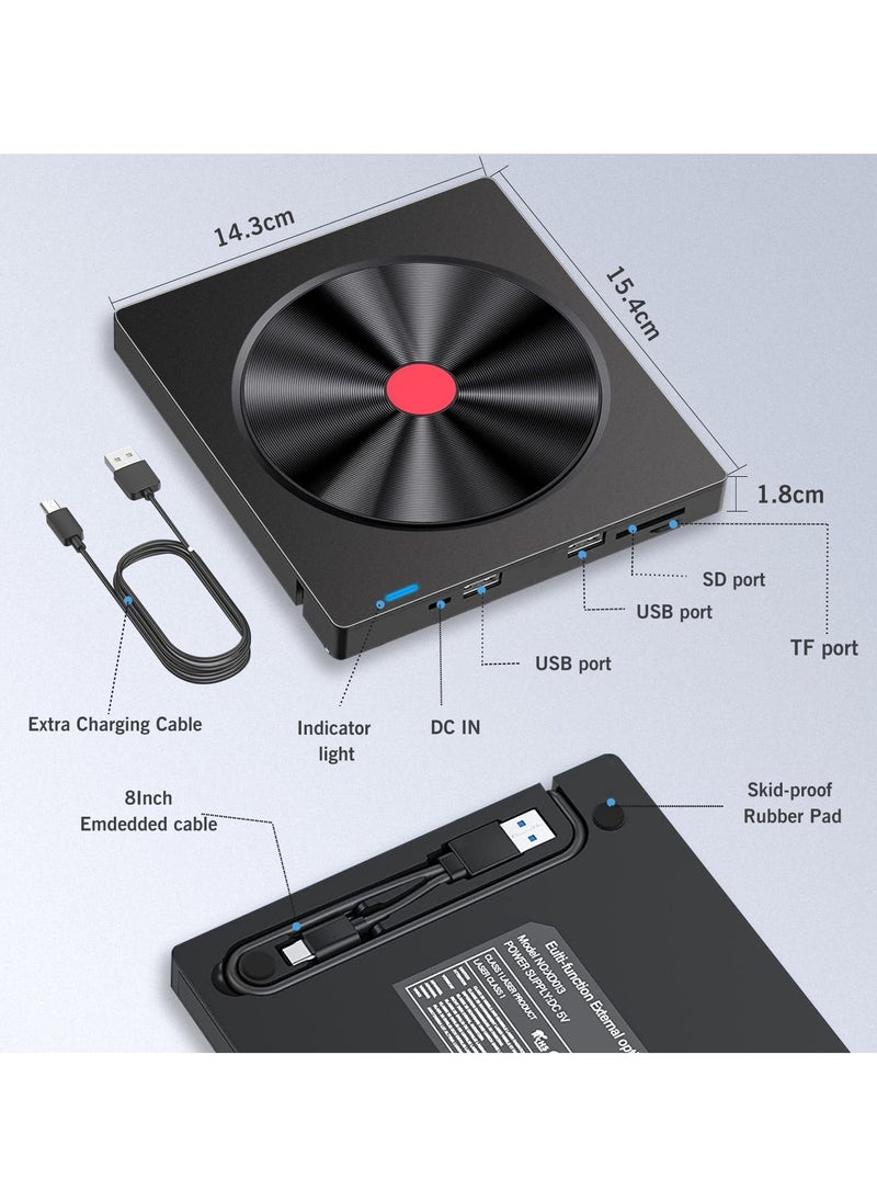 KASTWAVE - External CD/DVD Drive for Laptop - 6 IN 1 USB 3.0 Ultra-Slim DVD Player, CD ROM Burner Writer, Compatible with PC, MacBook, Windows, Mac, Linux OS - Image 1