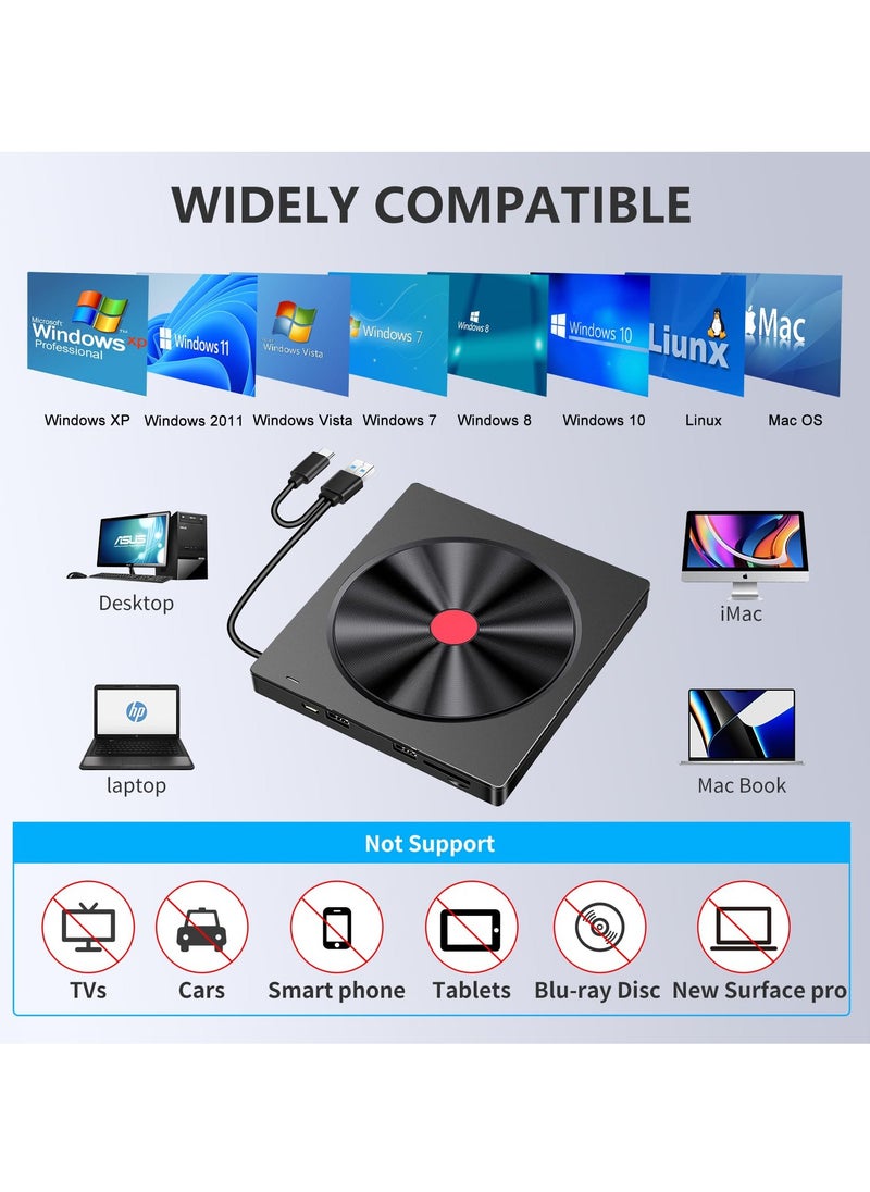 KASTWAVE - External CD/DVD Drive for Laptop - 6 IN 1 USB 3.0 Ultra-Slim DVD Player, CD ROM Burner Writer, Compatible with PC, MacBook, Windows, Mac, Linux OS - Image 1