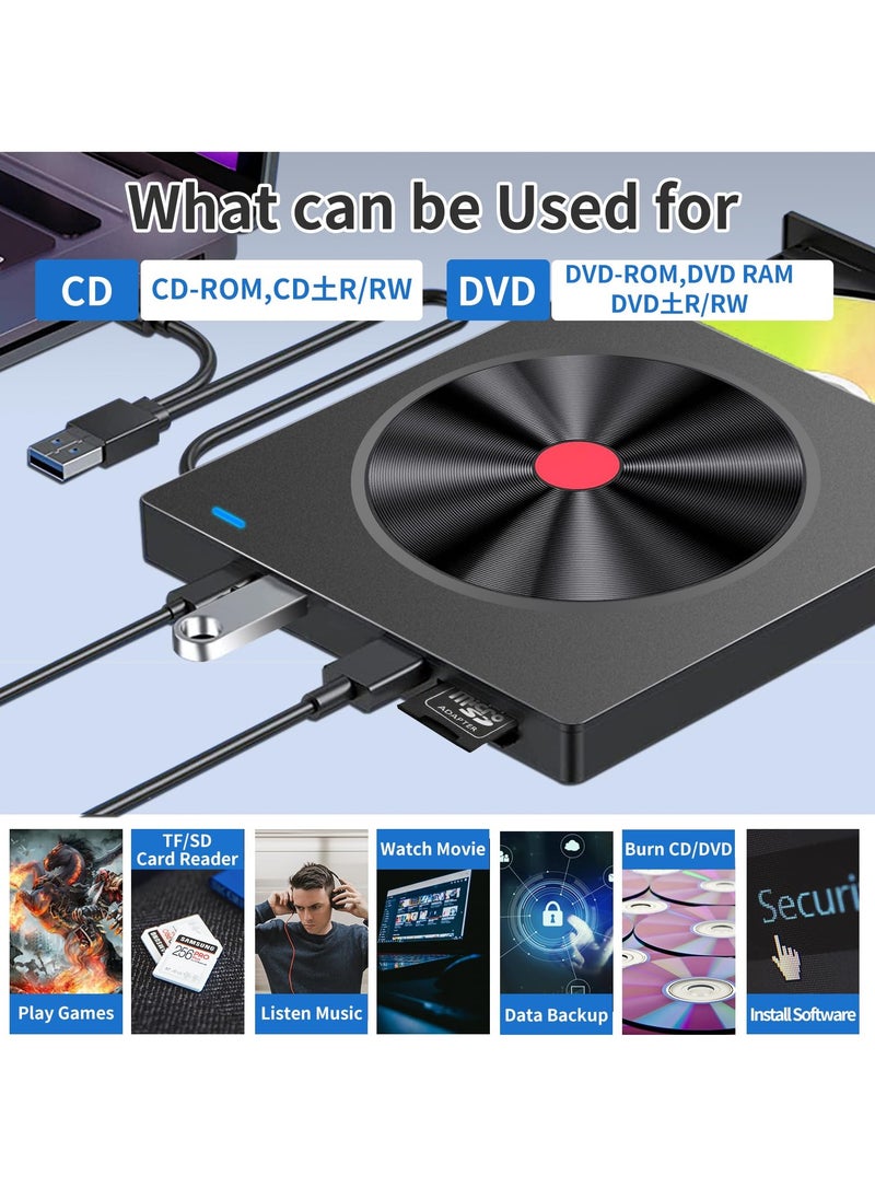 KASTWAVE - External CD/DVD Drive for Laptop - 6 IN 1 USB 3.0 Ultra-Slim DVD Player, CD ROM Burner Writer, Compatible with PC, MacBook, Windows, Mac, Linux OS - Image 1