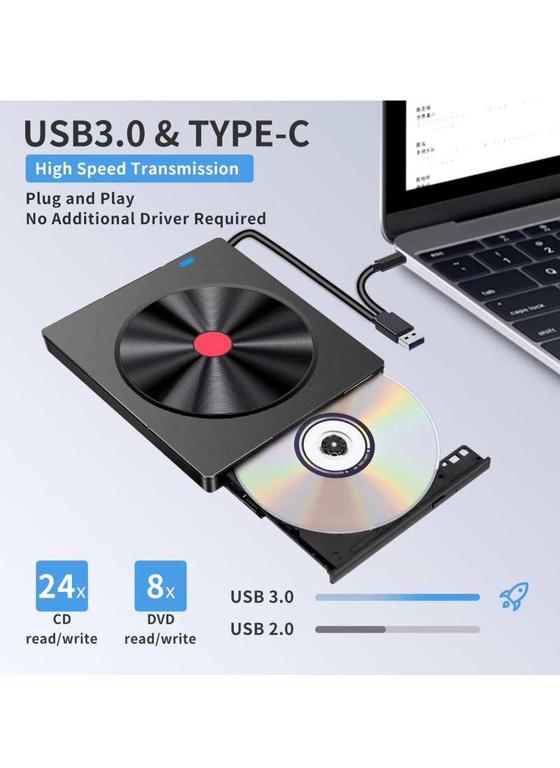 KASTWAVE - External CD/DVD Drive for Laptop - 6 IN 1 USB 3.0 Ultra-Slim DVD Player, CD ROM Burner Writer, Compatible with PC, MacBook, Windows, Mac, Linux OS - Image 1