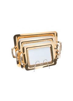HOMEVEO 3-Pcs Serving Tray Set White and Gold 