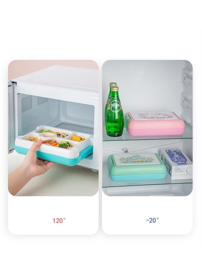 Twisoo - Twisoo Kids Dino Bento Box - 4 Compartments, Leak-Proof, BPA-Free, Portable with Handle, Dishwasher Safe, Tiffany ( Green ) - Image 1
