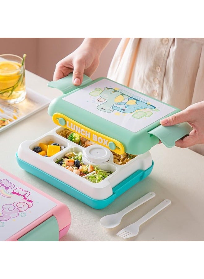 Twisoo - Twisoo Kids Dino Bento Box - 4 Compartments, Leak-Proof, BPA-Free, Portable with Handle, Dishwasher Safe, Tiffany ( Green ) - Image 1