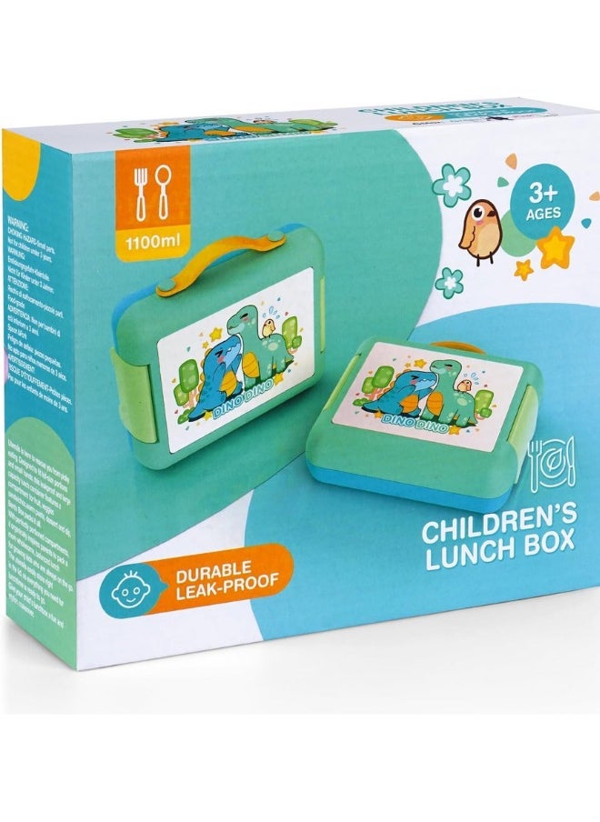 Twisoo - Twisoo Kids Dino Bento Box - 4 Compartments, Leak-Proof, BPA-Free, Portable with Handle, Dishwasher Safe, Tiffany ( Green ) - Image 1