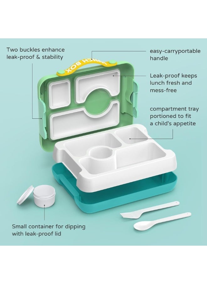 Twisoo - Twisoo Kids Dino Bento Box - 4 Compartments, Leak-Proof, BPA-Free, Portable with Handle, Dishwasher Safe, Tiffany ( Green ) - Image 1