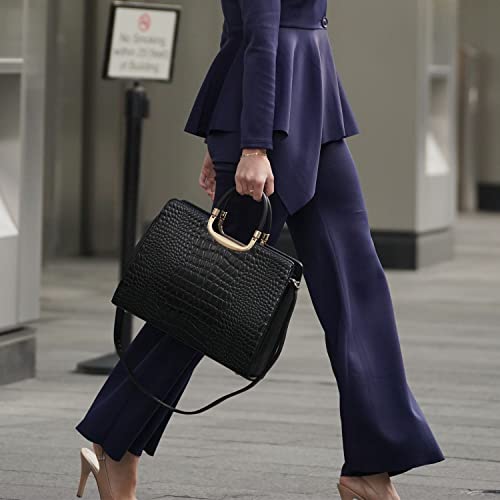 DASEIN Womens Handbag Top Handle Shoulder Bag Tote Satchel Purse Work Bag with Matching Wallet (2-Croco Black) Large - Image 2