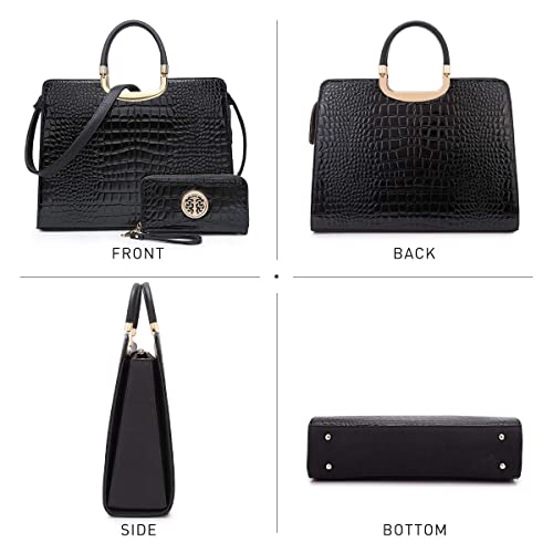 DASEIN Womens Handbag Top Handle Shoulder Bag Tote Satchel Purse Work Bag with Matching Wallet (2-Croco Black) Large - Image 4