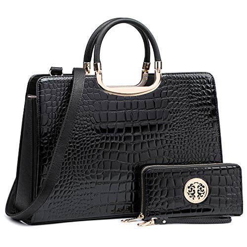 DASEIN Womens Handbag Top Handle Shoulder Bag Tote Satchel Purse Work Bag with Matching Wallet (2-Croco Black) Large - Image 1