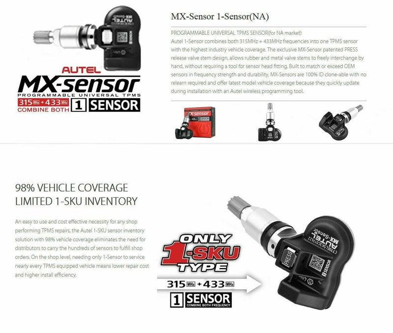 Autel TPMS Sensor 2in1 MX-Sensor Dual Frequency 315Mhz + 433Mhz Universal Programmable Autel Tire sensors Work with Autel TPMS Tool TS401 S408 TS508 TS608 TS900 (Metal Valves Pack of 4) - Image 5