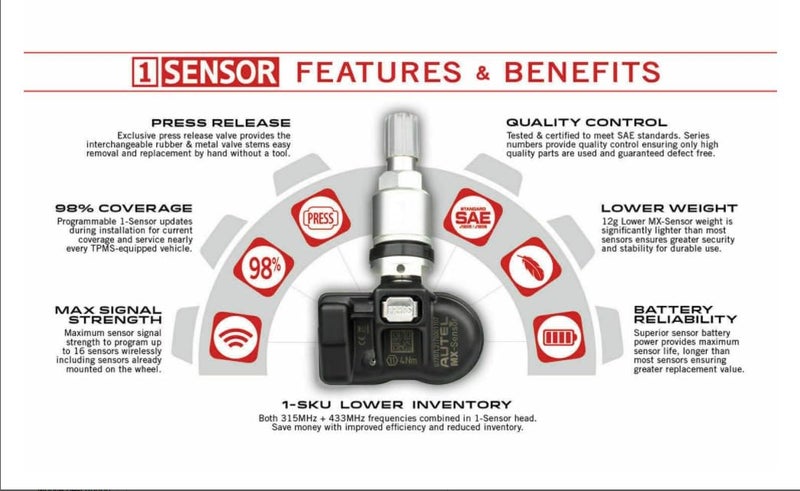 Autel TPMS Sensor 2in1 MX-Sensor Dual Frequency 315Mhz + 433Mhz Universal Programmable Autel Tire sensors Work with Autel TPMS Tool TS401 S408 TS508 TS608 TS900 (Metal Valves Pack of 4) - Image 4