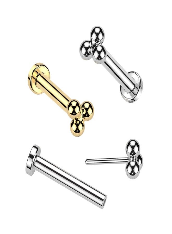 Pierced Owl 16-20GA Gold PVD ASTM F-136 Implant Grade Titanium Threadless Push-In Triple Ball Cluster Flat Back Stud (18GA / 6mm Barbell Length) - Image 3