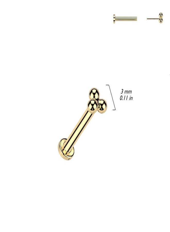Pierced Owl 16-20GA Gold PVD ASTM F-136 Implant Grade Titanium Threadless Push-In Triple Ball Cluster Flat Back Stud (18GA / 6mm Barbell Length) - Image 2