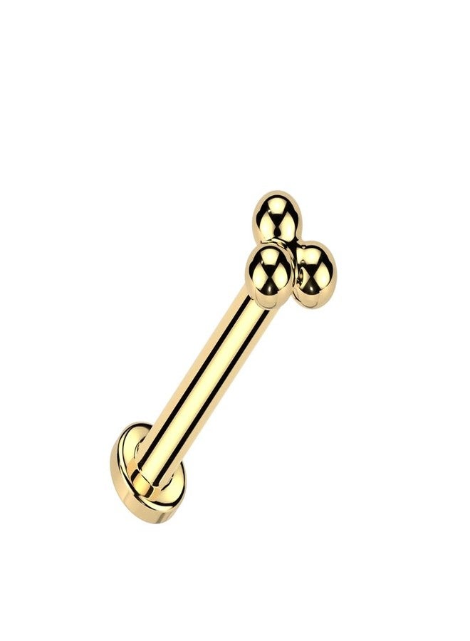 Pierced Owl 16-20GA Gold PVD ASTM F-136 Implant Grade Titanium Threadless Push-In Triple Ball Cluster Flat Back Stud (18GA / 6mm Barbell Length) - Image 1