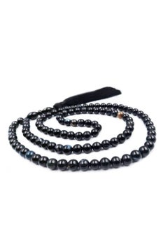 REBUY REBUY Natural Black AGATE Sulemani Aqeeq Islamic Prayer Rosary Beads Tasbih Tasbeeh 99 With Wooden Gift Box  - Image 1