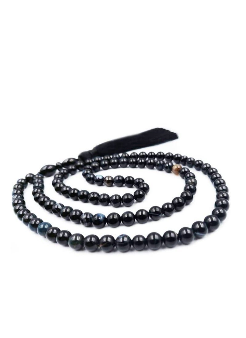 REBUY REBUY Natural Black AGATE Sulemani Aqeeq Islamic Prayer Rosary Beads Tasbih Tasbeeh 99 With Wooden Gift Box  - Image 1