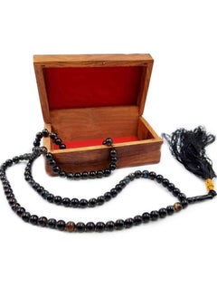 REBUY REBUY Natural Black AGATE Sulemani Aqeeq Islamic Prayer Rosary Beads Tasbih Tasbeeh 99 With Wooden Gift Box  - Image 4