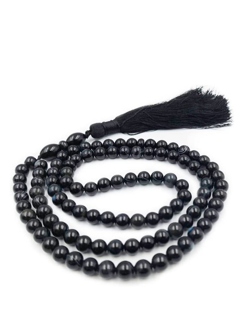 REBUY REBUY Natural Black AGATE Sulemani Aqeeq Islamic Prayer Rosary Beads Tasbih Tasbeeh 99 With Wooden Gift Box  - Image 3