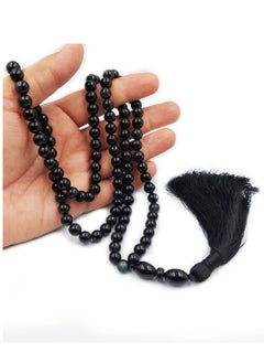 REBUY REBUY Natural Black AGATE Sulemani Aqeeq Islamic Prayer Rosary Beads Tasbih Tasbeeh 99 With Wooden Gift Box  - Image 2