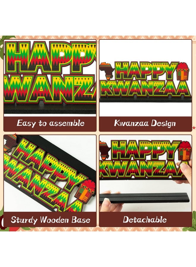 Haooryx Kawanzaa Wooden Centerpieces Decorations - 5Pcs Happy Kawanzaa Table Topper African Heritage Holiday Table Sign Tabletop Wood Sign for Kwanzaa Holiday Party Home Celebration Table Decorations - Image 3