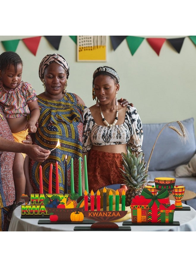Haooryx Kawanzaa Wooden Centerpieces Decorations - 5Pcs Happy Kawanzaa Table Topper African Heritage Holiday Table Sign Tabletop Wood Sign for Kwanzaa Holiday Party Home Celebration Table Decorations - Image 5