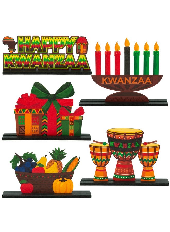 Haooryx Kawanzaa Wooden Centerpieces Decorations - 5Pcs Happy Kawanzaa Table Topper African Heritage Holiday Table Sign Tabletop Wood Sign for Kwanzaa Holiday Party Home Celebration Table Decorations - Image 1
