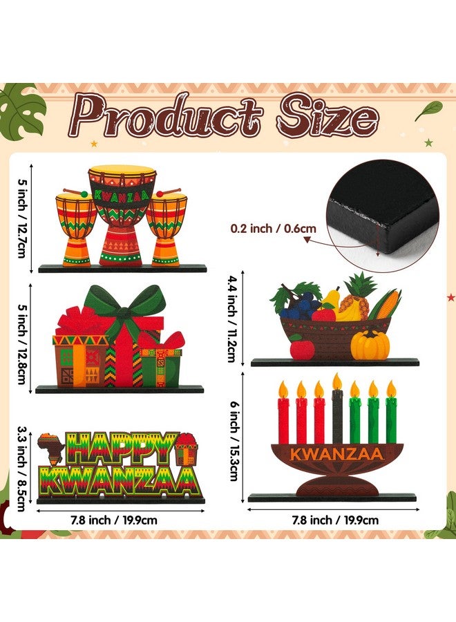 Haooryx Kawanzaa Wooden Centerpieces Decorations - 5Pcs Happy Kawanzaa Table Topper African Heritage Holiday Table Sign Tabletop Wood Sign for Kwanzaa Holiday Party Home Celebration Table Decorations - Image 2