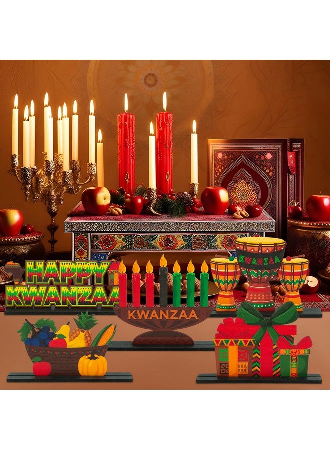 Haooryx Kawanzaa Wooden Centerpieces Decorations - 5Pcs Happy Kawanzaa Table Topper African Heritage Holiday Table Sign Tabletop Wood Sign for Kwanzaa Holiday Party Home Celebration Table Decorations - Image 4