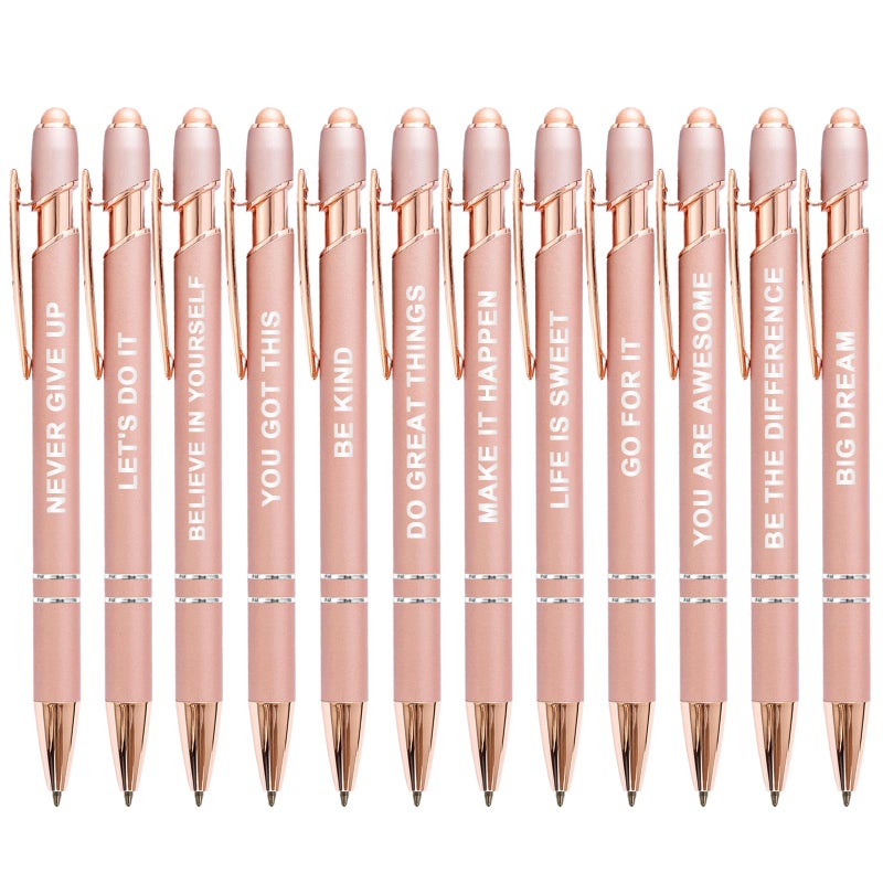 YOXMJDB Stylus Pens for Touch Screens, 12 Pack Rose Gold Inspirational Pens, 1.0mm Medium Point BallPoint Pens, Cute Pens Nurse Gifts Office Supplies for Women (Motivational, 12 Pcs Rose Gold) - Image 1