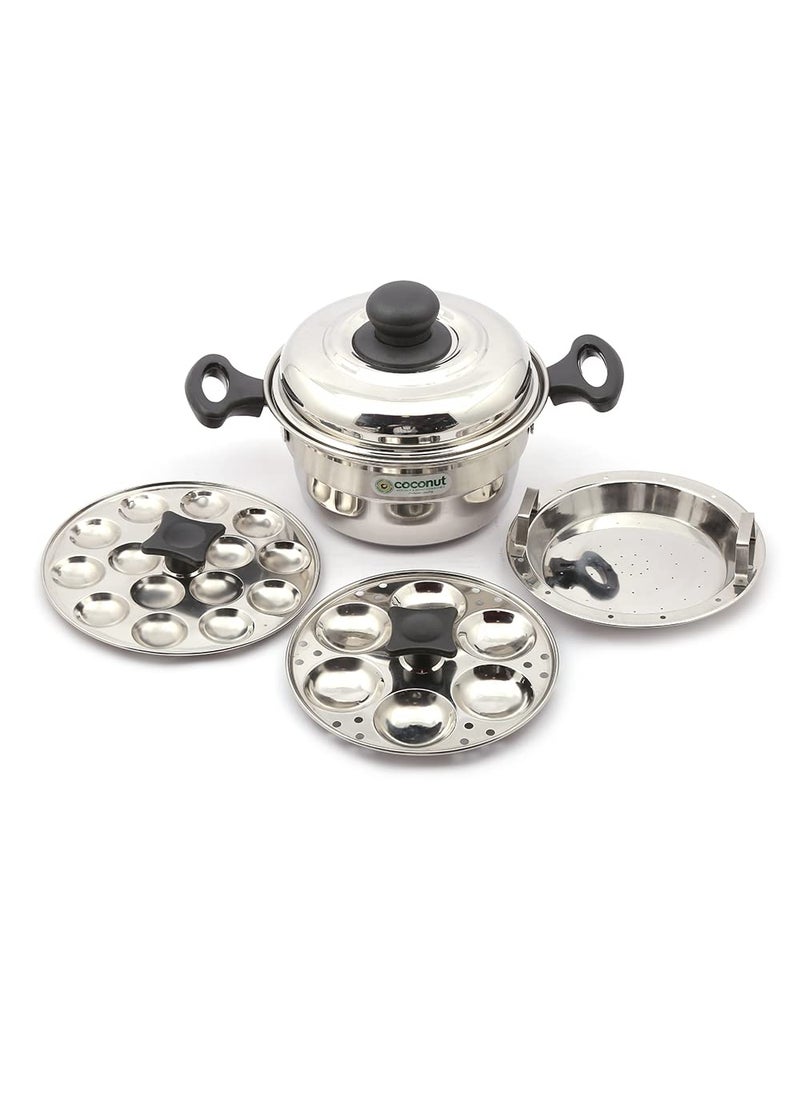 Coconut Coconut Stainless Steel Idly Steamer/Idly Pot - one plate 6 idly, one plate 15 mini idly and 2 Steamer  - Image 1