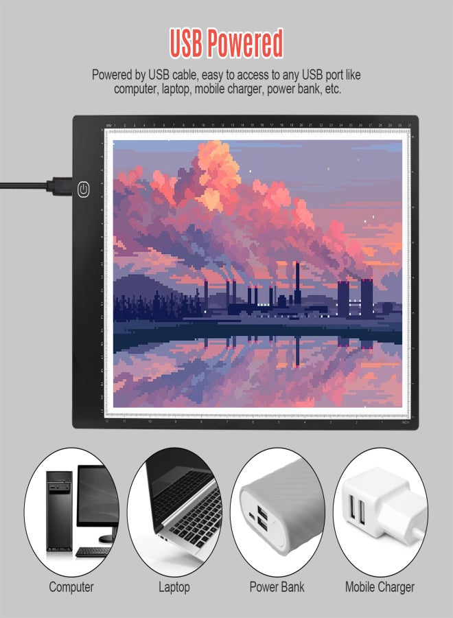 لوح نسخ A4 فائق النحافة مزود بإضاءة LED ولوحة رسم شفافة ذات سطوع مستمر ومزوّدة بمنفذ USB للفنانين ورسامي الرسوم المتحركة والرسم المعماري والخط العربي والطباعة بالاستنسل - Image 4