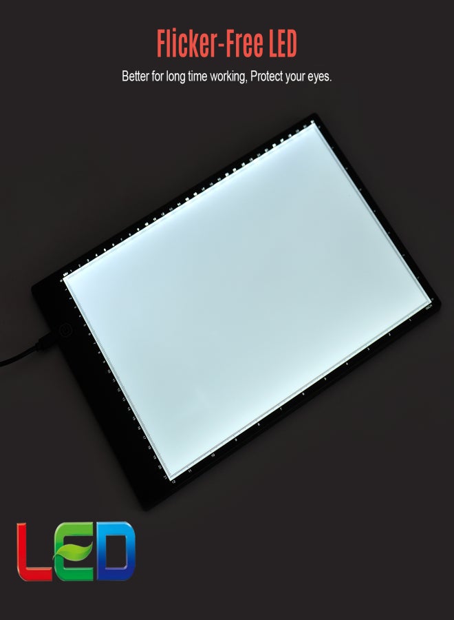 لوح نسخ A4 فائق النحافة مزود بإضاءة LED ولوحة رسم شفافة ذات سطوع مستمر ومزوّدة بمنفذ USB للفنانين ورسامي الرسوم المتحركة والرسم المعماري والخط العربي والطباعة بالاستنسل - Image 3
