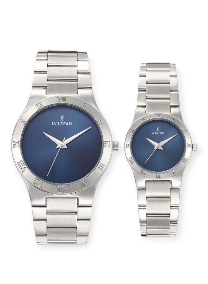 LV LEFAN A high quality, waterproof steel watch set for couples inspired by the famous Prado watches, classic dial