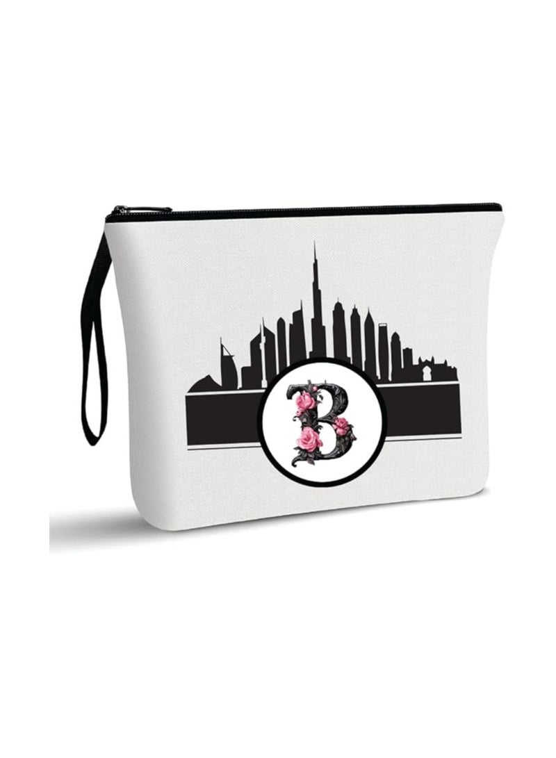 Dubai Skyline With Initial Monogram Cosmetic Bag-Monogram Makeup Case-Dubai Skyline Makeup Pouch-Cosmetic Pouch For Travelers - Image 1