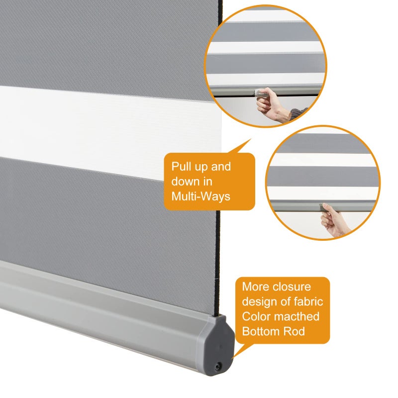 Persilux Zebra Shades Cordless Blinds for Windows (22" W x 72" H, Grey) Dual Layer Zebra Roller Shades, Free Stop Sheer Window Treatments for Home, Office, Bathroomâ€¦ - Image 3