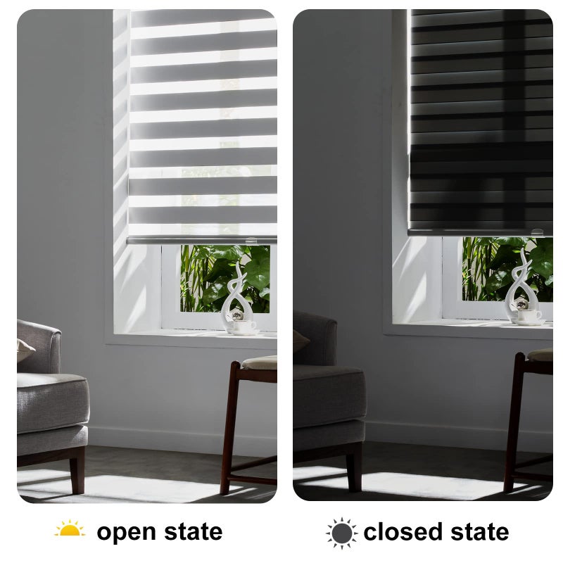 Persilux Zebra Shades Cordless Blinds for Windows (22" W x 72" H, Grey) Dual Layer Zebra Roller Shades, Free Stop Sheer Window Treatments for Home, Office, Bathroomâ€¦ - Image 5