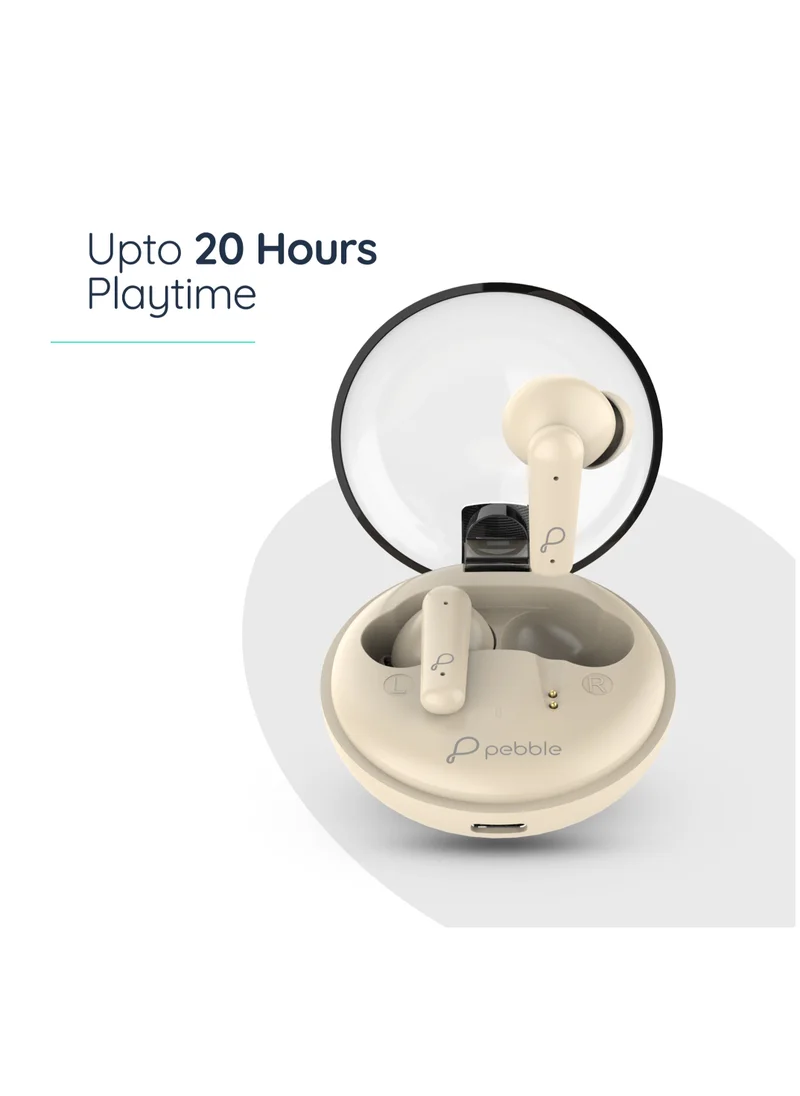 Pebble Noise Canceling True Wireless Earbuds With 20 Hour Playtime, Splash Proof, Type C Fast Charging Case, Peach